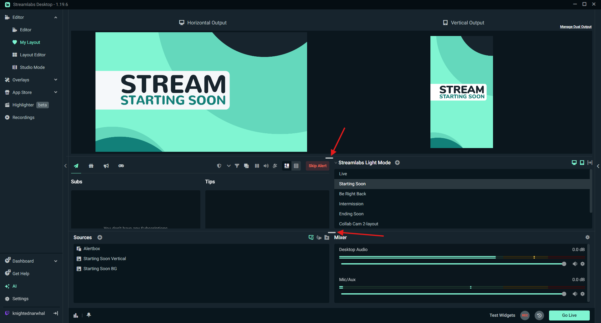 Section resizing highlighted in Streamlabs Desktop Editor